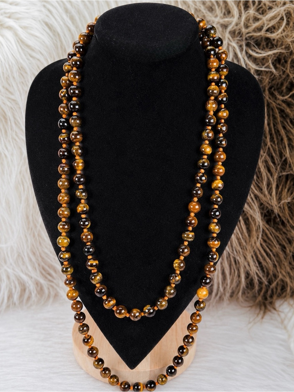 Vintage Tiger's Eye Beaded Endless Necklace Knotted Gemstone Strand